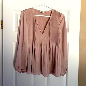 Lucky Brand Top | Pleated Blouse | Dusty Rose | Satin | Size  S Small
